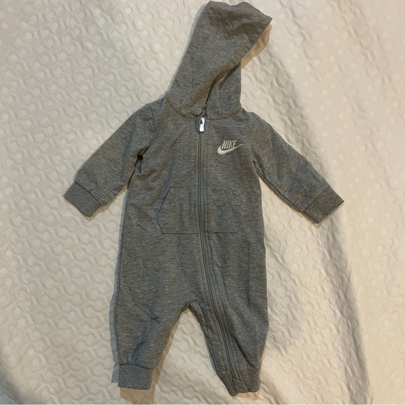 Nike Other - Gray Nike Onesie Full Hooded Romper Jumpsuit with Zipper 6M